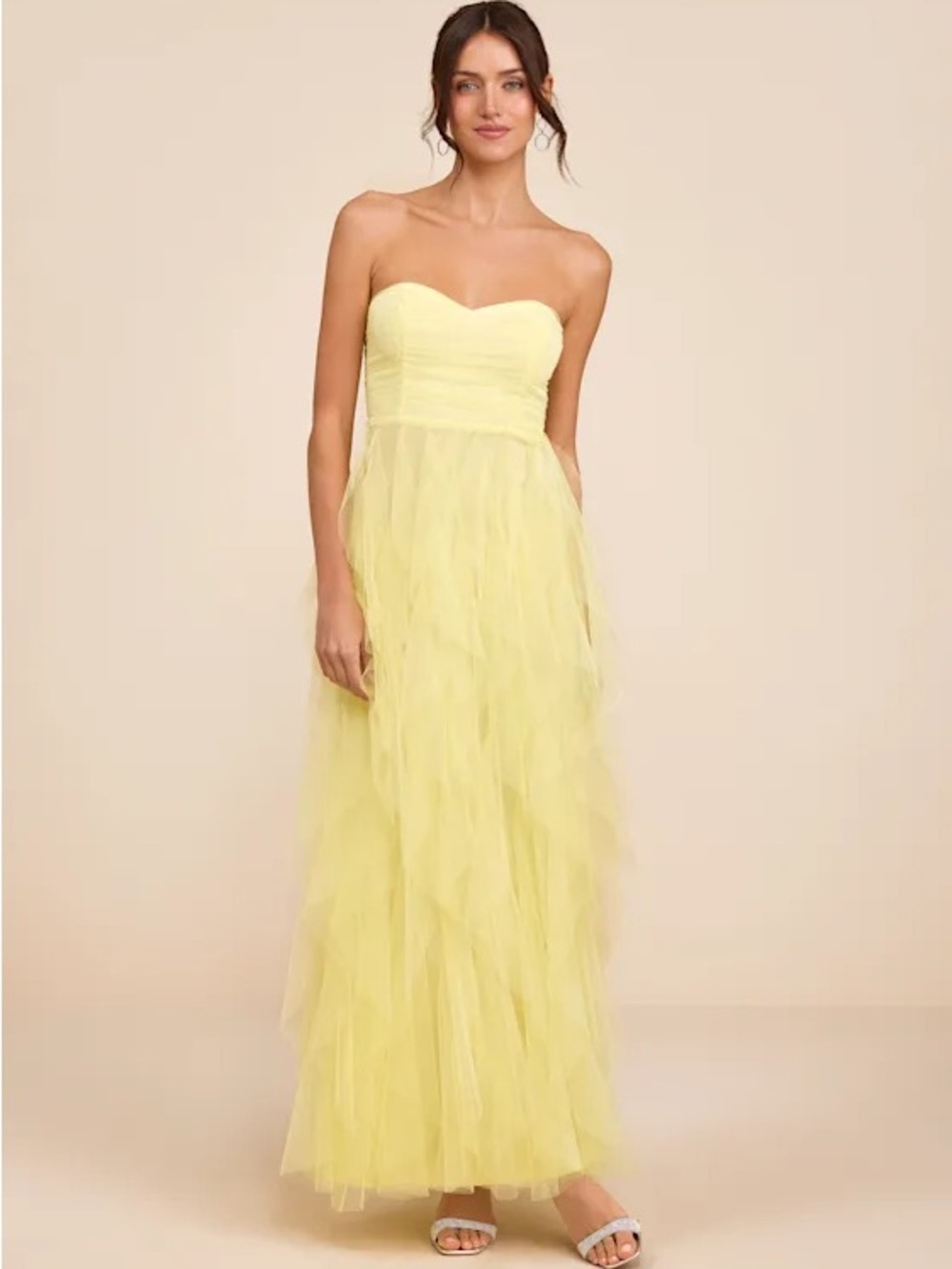 Lulus Delightful Beauty Yellow Strapless Ruched Ruffled Maxi Dress XXL NEW NWT